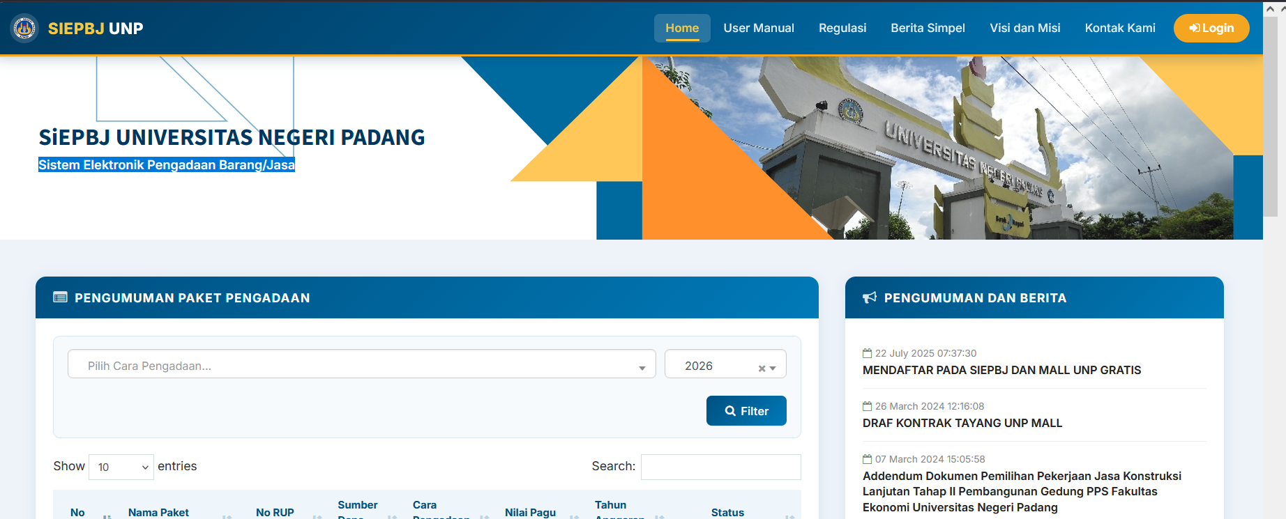 Sistem Elektronik Pengadaan Barang/Jasa (SiEPBJ) Universitas Negeri Padang